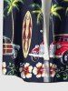 Coconut Tree Hibiscus Flower Car Print Hawaii Button Pocket Shirt For Men - Bleu de Minuit 6XL