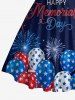 Patriotic American Flag Balloon Fireworks Letters Print Halter Crisscross A Line Dress -  