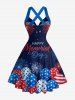 Patriotic American Flag Balloon Fireworks Letters Print Halter Crisscross A Line Dress -  