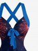 Patriotic American Flag Balloon Fireworks Letters Print Halter Crisscross A Line Dress -  