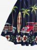 Coconut Tree Hibiscus Flower Car Print Hawaii Halter Crisscross Strappy A Line Dress - Bleu de Minuit XL