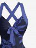Coconut Tree Hibiscus Flower Car Print Hawaii Halter Crisscross Strappy A Line Dress - Bleu de Minuit XL