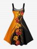 Robe bretelle Hawaii à imprimé fleurs colorblock - Orange XXS