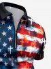 Patriotic American Flag Paint Splatter Print Zipper Polo Shirt For Men -  