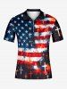 Patriotic American Flag Paint Splatter Print Zipper Polo Shirt For Men -  