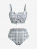 Plus Size Plaid Cinched Bowknot Padded Longline Bikini Three Piece Swimsuit -  