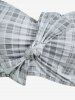 Plus Size Plaid Cinched Bowknot Padded Longline Bikini Three Piece Swimsuit -  