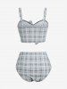 Plus Size Plaid Cinched Bowknot Padded Longline Bikini Three Piece Swimsuit -  