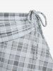 Plus Size Plaid Cinched Bowknot Padded Longline Bikini Three Piece Swimsuit -  