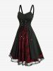 Lace Jacquard Embroidery Mock Button Lace-up A Line Dress -  