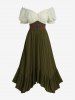Ruched Ruffles Buckle Grommets Asymmetric Midi Dress -  