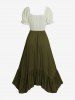 Ruched Ruffles Buckle Grommets Asymmetric Midi Dress -  
