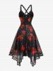 Flower Print Lace Up Crisscross Strappy Handkerchief Casual Dress -  