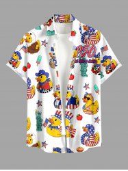 Cute Duck Patriotic American Flag Print Button Pocket Shirt For Men -  