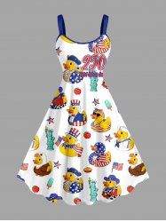 Cute Duck Patriotic American Flag Print A Line Dress -  