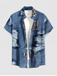 Leopard Fraying Style 3D Print Buttons Pocket Hawaii Shirt For Men -  