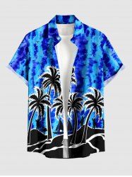 Coconut Tree Sailboat Tie Dye Print Buttons Pocket Hawaii Shirt For Men -  