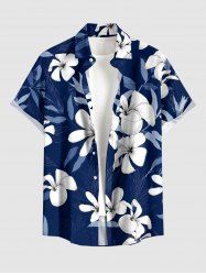 Flowers Leaf Print Buttons Pocket Hawaii Shirt For Men -  