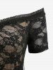 Robe trapèze grande taille à superposition de dentelle fleurie et paillettes, avec ceinture et bretelles amovibles - Noir 4X | US 26-28