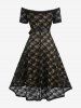 Robe trapèze grande taille à superposition de dentelle fleurie et paillettes, avec ceinture et bretelles amovibles - Noir 4X | US 26-28