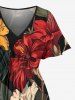Tropical Leaf Hibiscus Flower Print Hawaii Split Pocket A Line Midi Dress -  