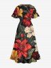 Tropical Leaf Hibiscus Flower Print Hawaii Split Pocket A Line Midi Dress -  