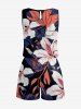 Tropical Leaf Flower Print Hawaii Drawstring Pocket Romper -  
