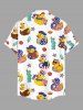 Cute Duck Patriotic American Flag Print Button Pocket Shirt For Men -  