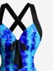 Coconut Tree Sailboat Tie Dye Print Crisscross Straps Bowknot Hawaii Tank Dress - Bleu XXXL