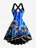 Coconut Tree Sailboat Tie Dye Print Crisscross Straps Bowknot Hawaii Tank Dress - Bleu XXXL