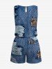 Leopard Fraying Style 3D Print Cinched Hawaii Romper - Bleu Toile de Jean 5X
