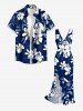 Flowers Leaf Print Hawaii Ruffles Split Surplice Dress -  