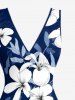 Flowers Leaf Print Hawaii Ruffles Split Surplice Dress -  