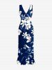 Flowers Leaf Print Hawaii Ruffles Split Surplice Dress -  