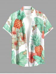Chemise hawaïenne pour homme à poche boutonnée, imprimé tropical de feuilles, fleurs d'hibiscus et ananas - Vert Menthe 4XL