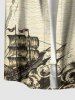 Sailboat Sea Waves Print Hawaii Cruise Button Pocket Shirt For Men - café lumière 4XL