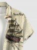 Sailboat Sea Waves Print Hawaii Cruise Button Pocket Shirt For Men - café lumière 4XL