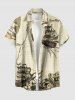 Sailboat Sea Waves Print Hawaii Cruise Button Pocket Shirt For Men - café lumière 4XL