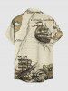 Sailboat Sea Waves Print Hawaii Cruise Button Pocket Shirt For Men - café lumière 4XL