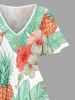 Tropical Leaf Hibiscus Flower Pineapple Print Hawaii Split Pocket A Line Midi Dress -  