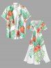 Tropical Leaf Hibiscus Flower Pineapple Print Hawaii Split Pocket A Line Midi Dress -  