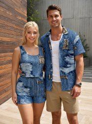 Matching Hawaii Shirt and Romper  Beach Outfit Leopard Fraying Style 3D Print for Couples -  