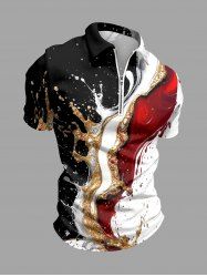 Abstract Splash-Ink Print Hawaii Zipper Polo Shirt For Men - Blanc XL