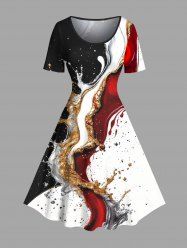 Abstract Splash-Ink Print Hawaii A Line Dress - Blanc 2X