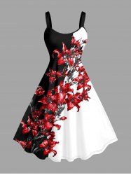 Plus Size Flower Colorblock Print Hawaii Tank Dress -  