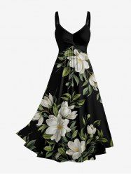 Flower Leaf Print Twist Hawaii Tank Dress -  