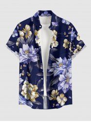 Flower Leaf Print Hawaii Button Pocket Shirt For Men -  