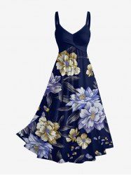 Flower Leaf Print Hawaii Twist A Line Dress -  