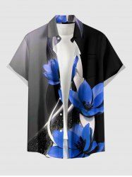 Flower Curve Water Ripple Print Hawaii Button Pocket Shirt For Men -  