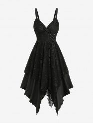 Robe décontractée asymétrique à superposition résille et laçage motif crânes - Noir M